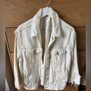 rag & bone Off-White Distressed Denim Jacket
